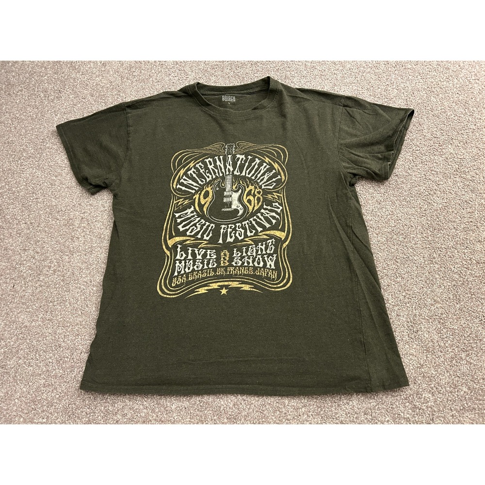 Brisco Brands Graphic T-Shirt Mens Large Green Excellent 1968 Music Festival